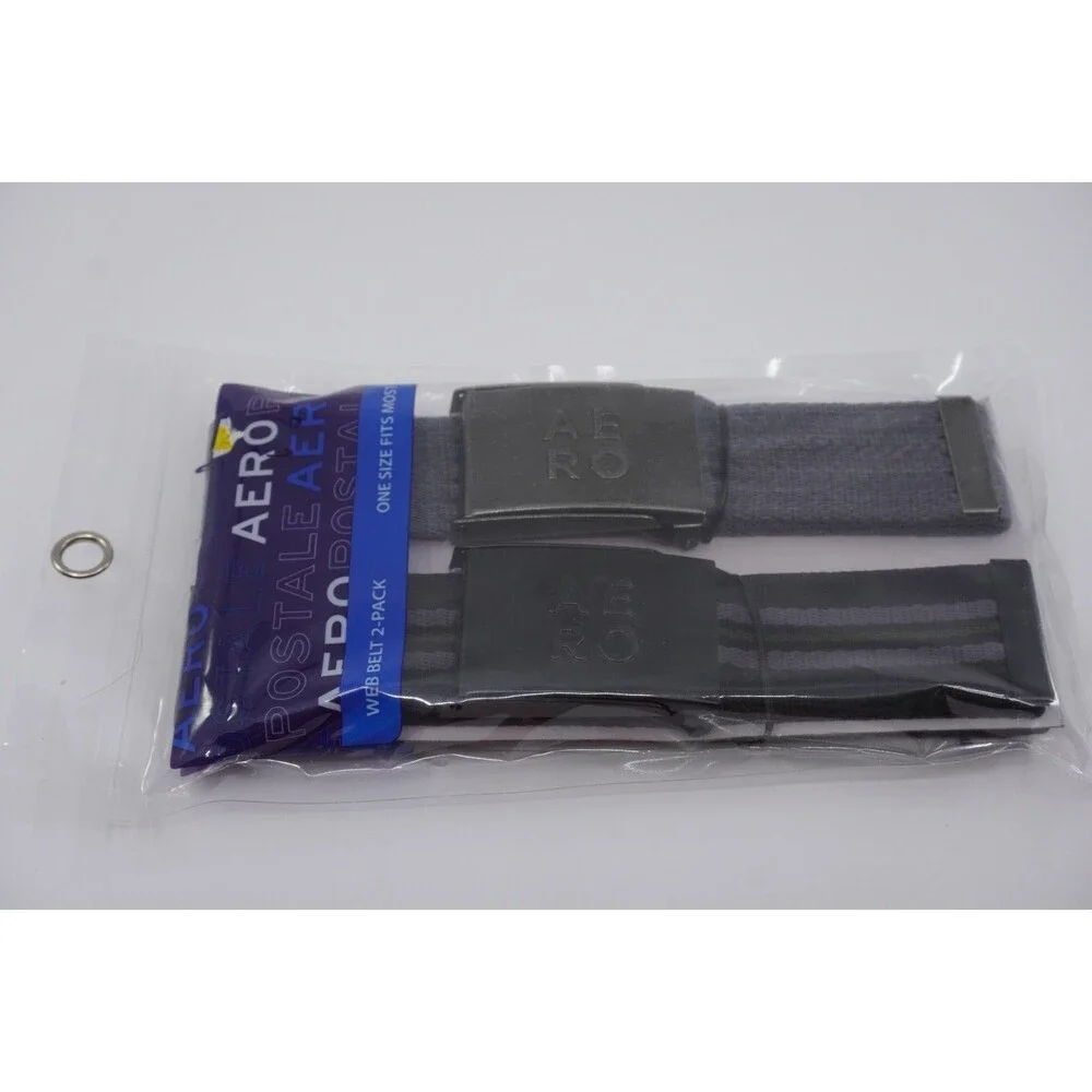 Aeropostale Web Belt(s) 2 Pack Mens Grey & Black W/Stripe OSFM Preppy